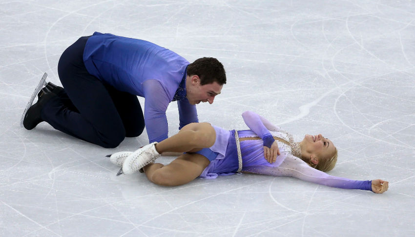 Aljona Savchenko and Bruno Massot in delighted exhausting after their breathtaking Olympic free skate. (Getty Images).