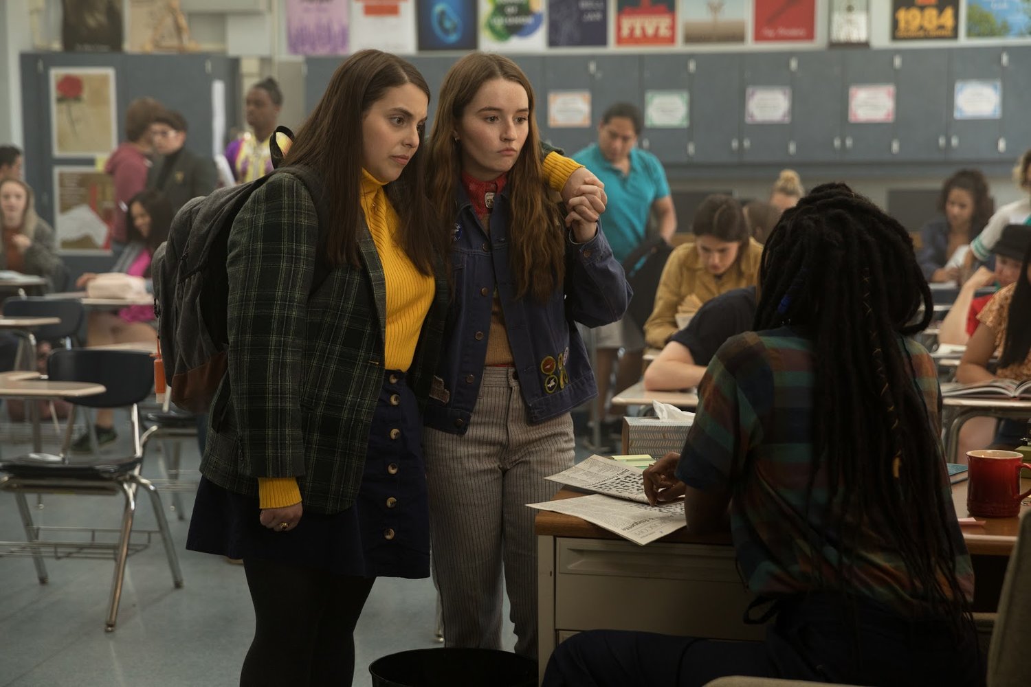 Molly (Beanie Feldstein) is known for being studious, not her fun-loving personality that we see throughout the film. She wears turtlenecks and a blazer to stand out and channel Ruth Bader Ginsburg. Her personal style is meant to feel out of place in California, mirroring her character being out of place in school. Photo Credit: Annapurna Pictures