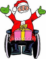 Cartoon of Santa Claus in a wheelchair