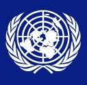 United Nations symbol, white lines against a dark blue background