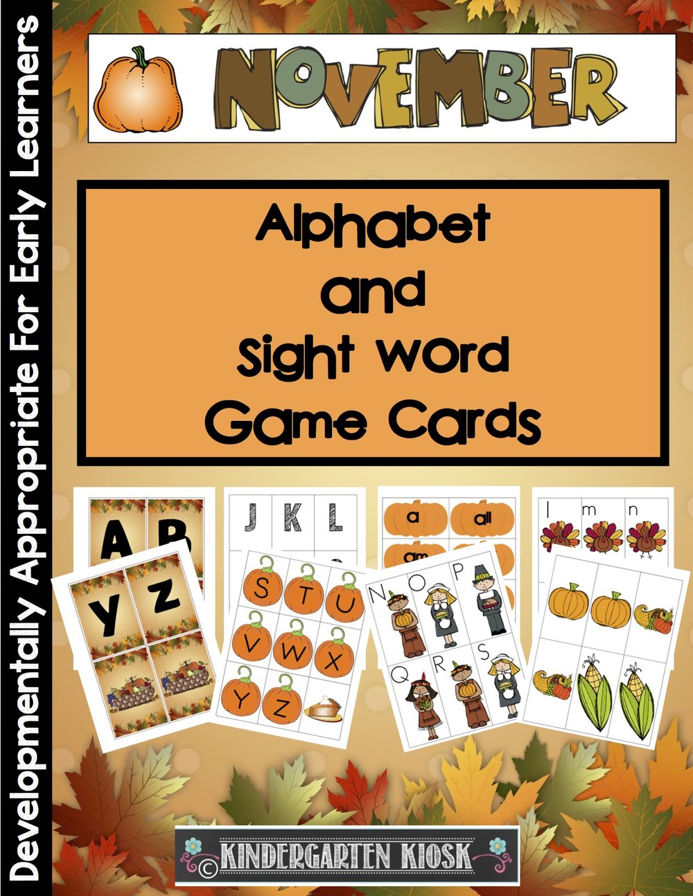November Alphabet and Sight Word Game Cards