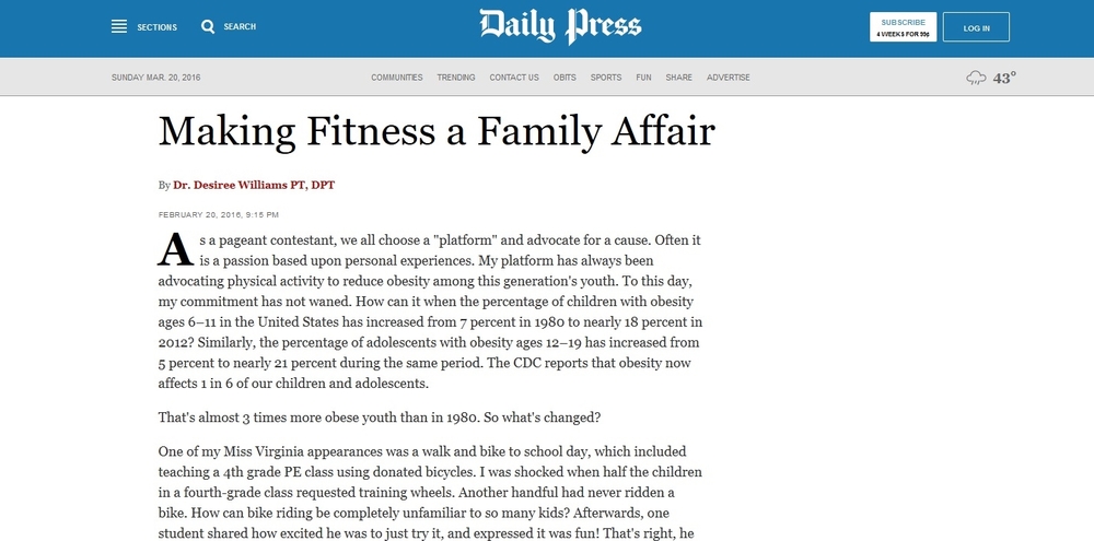  Making Fitness a Family Affair By Dr. Desiree Williams PT,DPT 