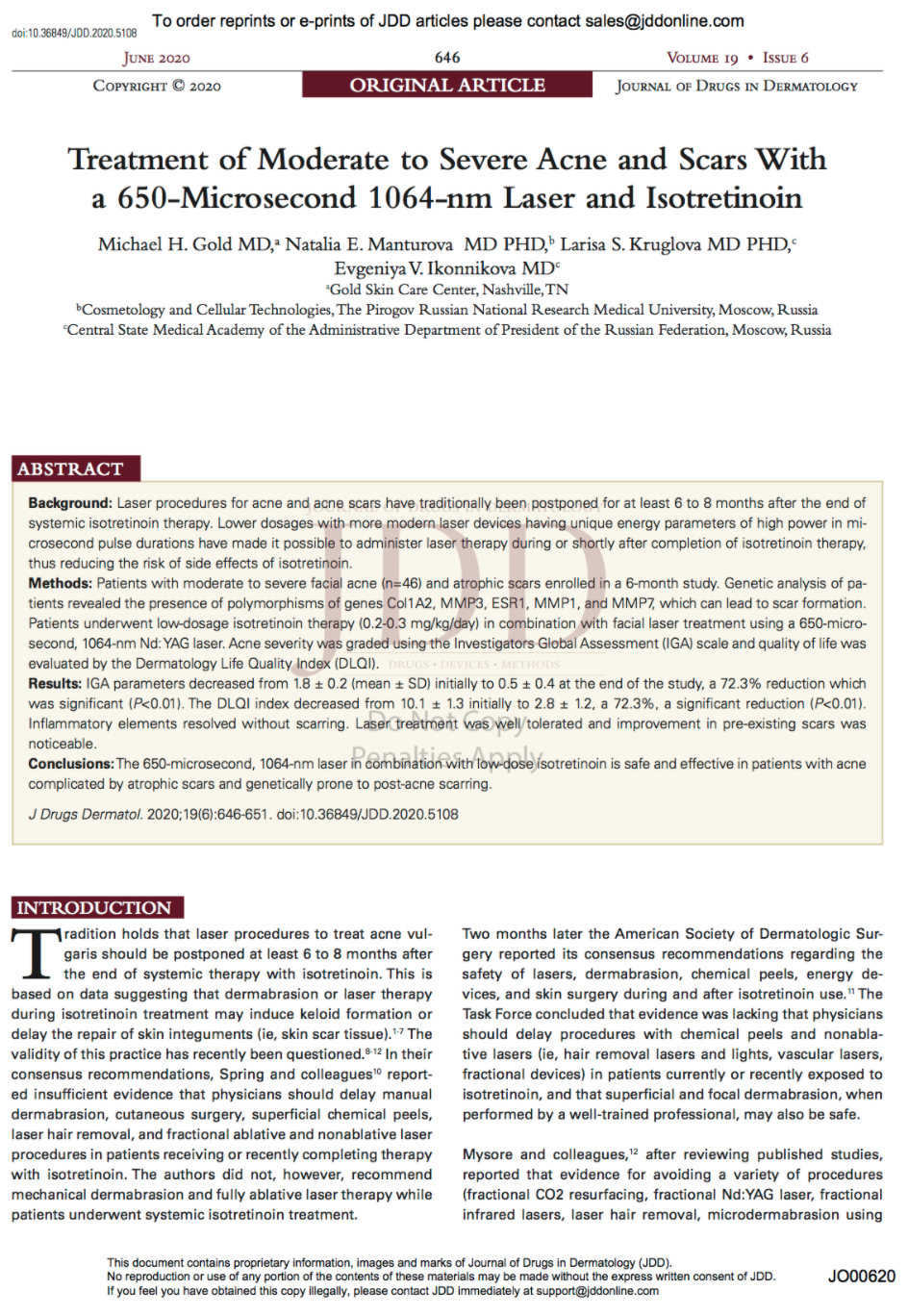Treatment of Moderate to Severe Acne and Scars With a 650-Microsecond  1064-nm Laser and Isotretinoin — Belle