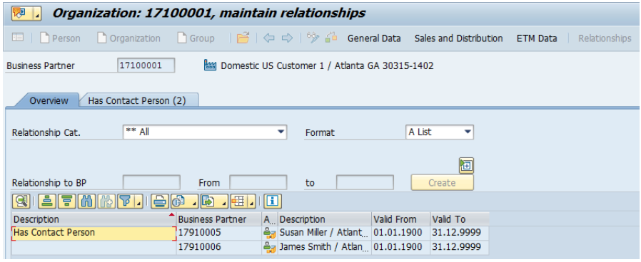   Figure 12 Business Partner Relationship contact example  