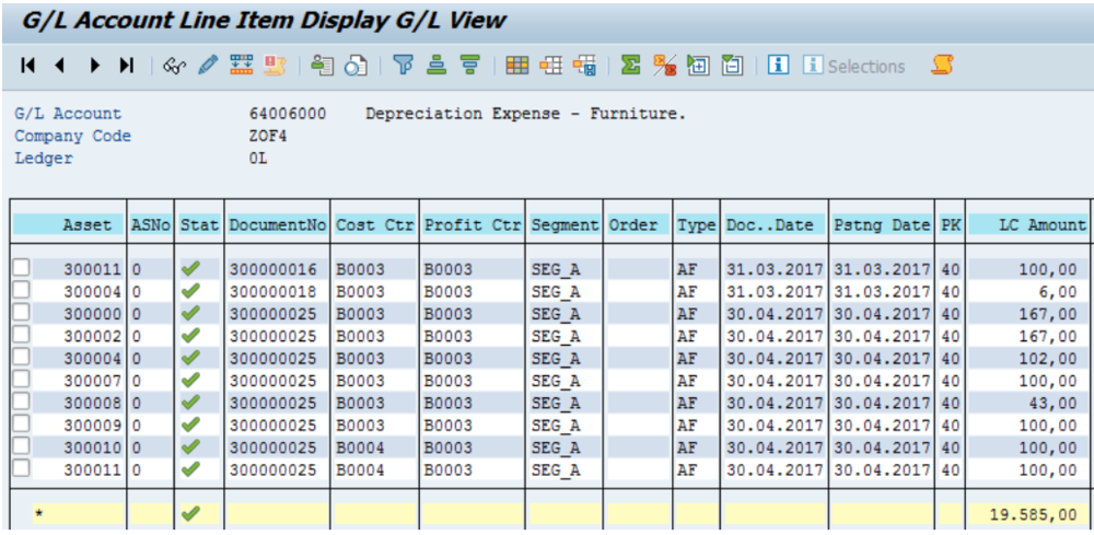   Figure 16 Depreciation Account in GL Account Line Item Display  