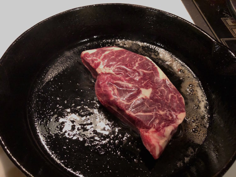 Start with a frozen steak - browning both sides on your stove top