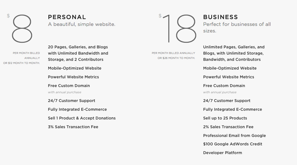 Squarespace Pricing - Website Plans - Personal and Business