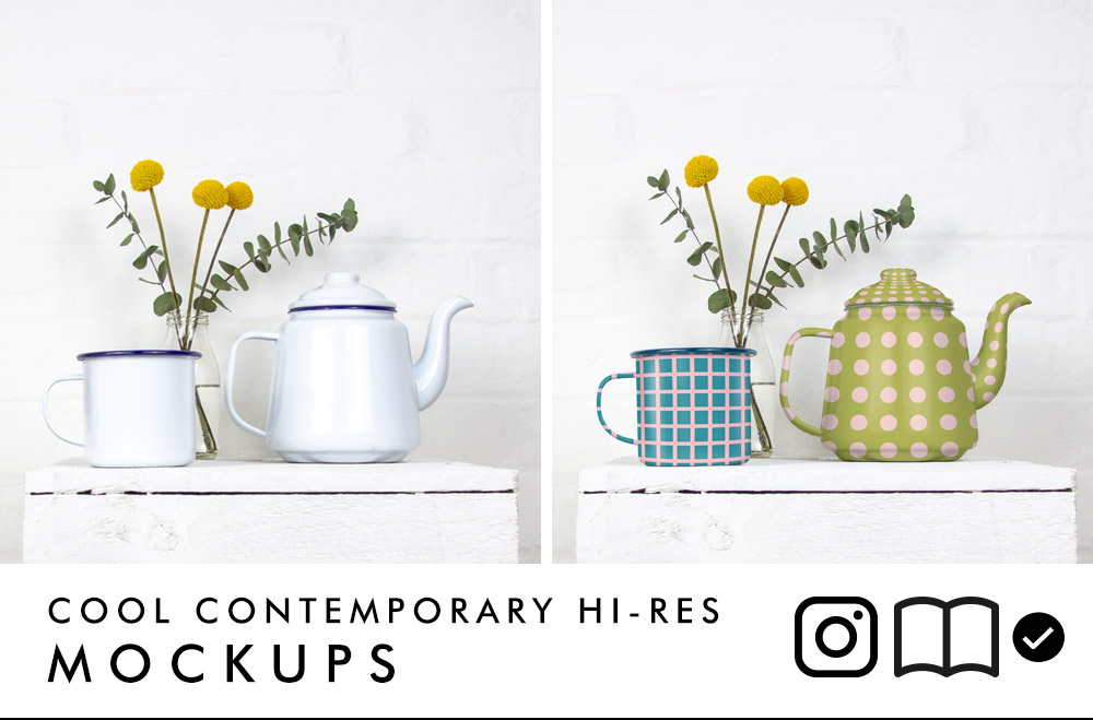 Enamel teapot and mug mockup — Albaquirky