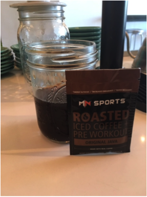 Trying MN Sports Iced Coffee+ Pre Workout with a cup of Cold brew to add extra energy and taste