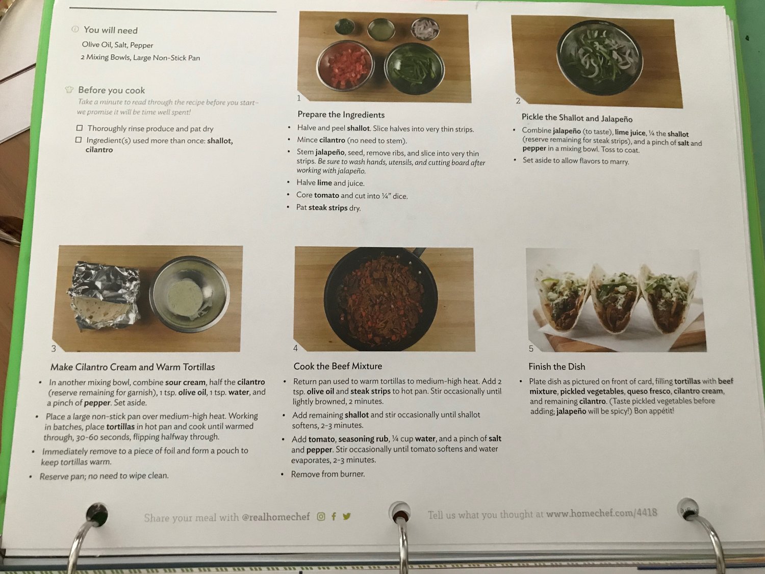 recipe card from Home Chef