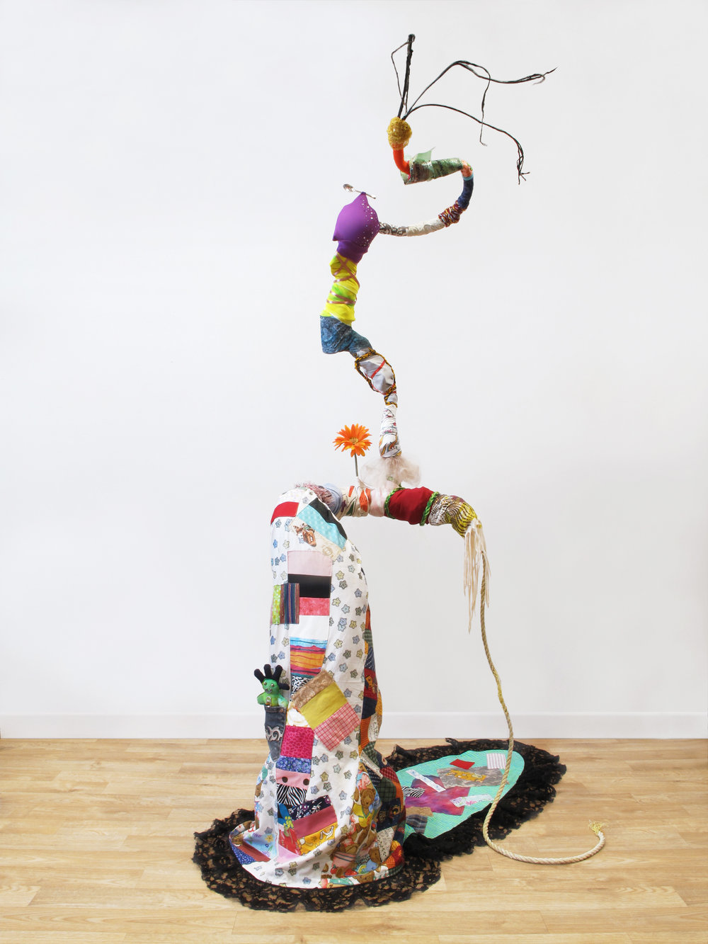  Gina Herrera, A Belle of Consequence , Assorted found materials, 76 x 44 x 47 inches "An assemblage of discarded and repurposed objects take on an antebellum feminine form."   