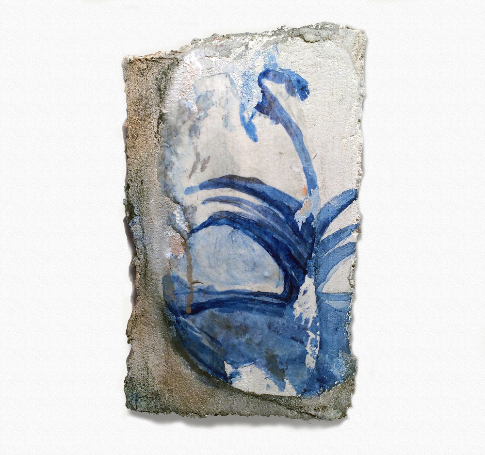 Nancy Wisti Grayson, Papyrus Tile, Acrylic, graphite, vellum, and grout on recycled styrofoam, 11 x 6.5 x 2.5 inches