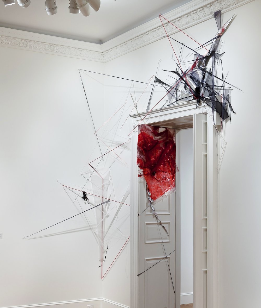  Where the Sidewalk Ends (2012), Mosquito netting, plastic tarp, silicone & vinyl tubing, aluminum insulation, acrylic, t-pins; Dimensions variable. National Academy Museum Invitational, New York, NY 