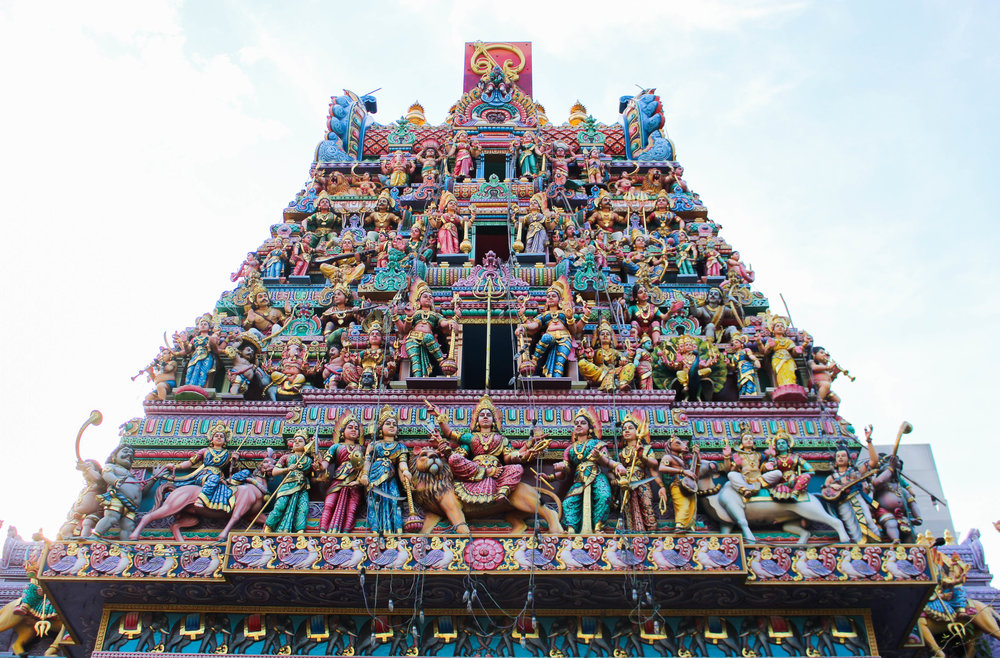 THE GOPURAM (MONUMENTAL TOWER) LOCATED AT THE ENTRANCE OF SRI MARIAMMAN TEMPLE