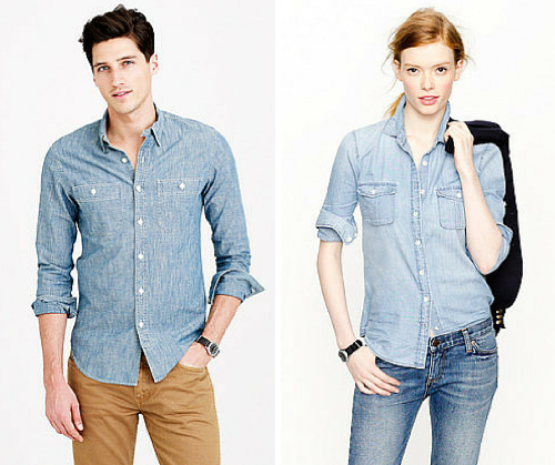 Men's button on the right placket . Women's buttons on the left. Images sourced from J.Crew