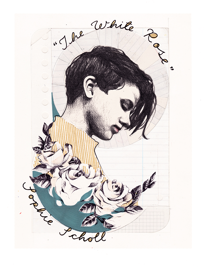 Activist Sophie Scholl, illustrated by Hannah Sunny Whaler for Oh Comely issue 32.