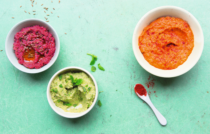 Colourful chickpea-based dips. Photos Andy Sewell