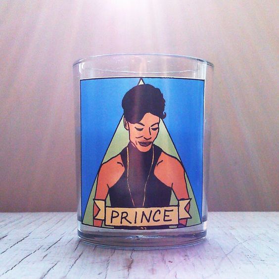 Prince Glass Votive Candle, available from Flaming Idols at Etsy. Spot the reference to this candle in issue 33 of Oh Comely. 