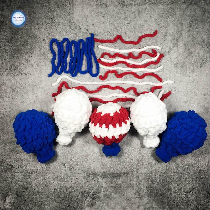 Mini Patriotic Crochet Water Balloons by Left in Knots | Part of a 4th of July Crochet Round Up Presented by Jen Hayes Creations