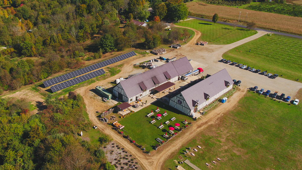 Overhead view of Virtue Cider including the solar array. (Photo courtesy of ForeFront Power)