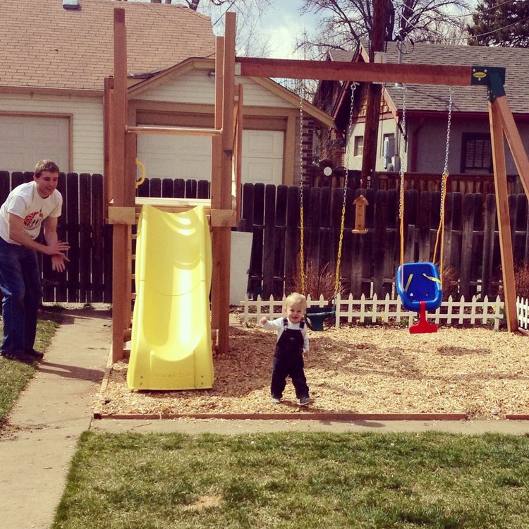 The new swing set in our backyard