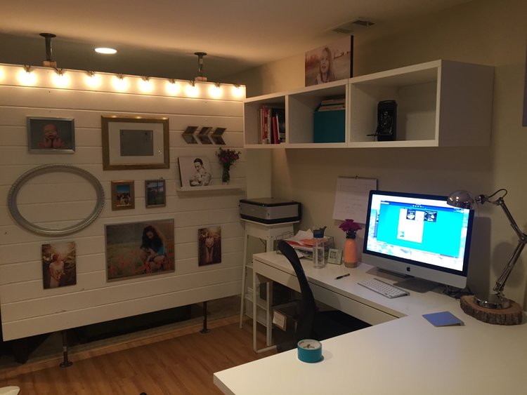 DIY tongue and groove wall partition in the basement photography studio and office
