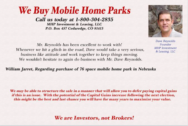 Direct mail postcard example for mobile home park owners | Building Bluebird