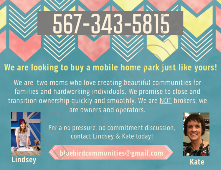Example of our mobile home park postcard