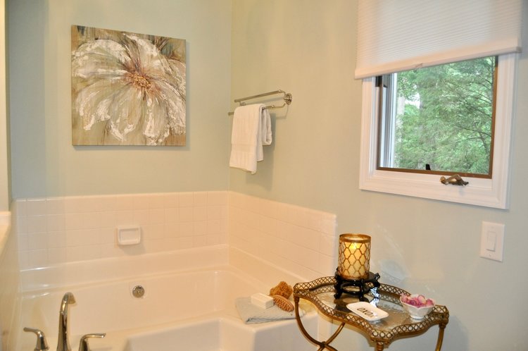 Master bathroom staged to sell