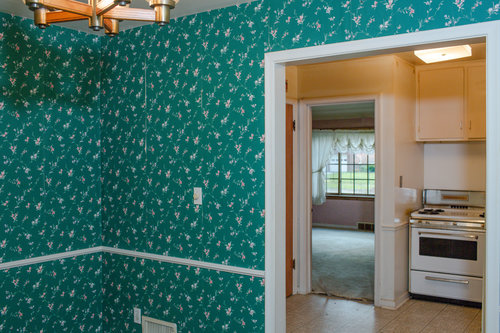 Before the dining room was closed off and dark with the green wallpaper