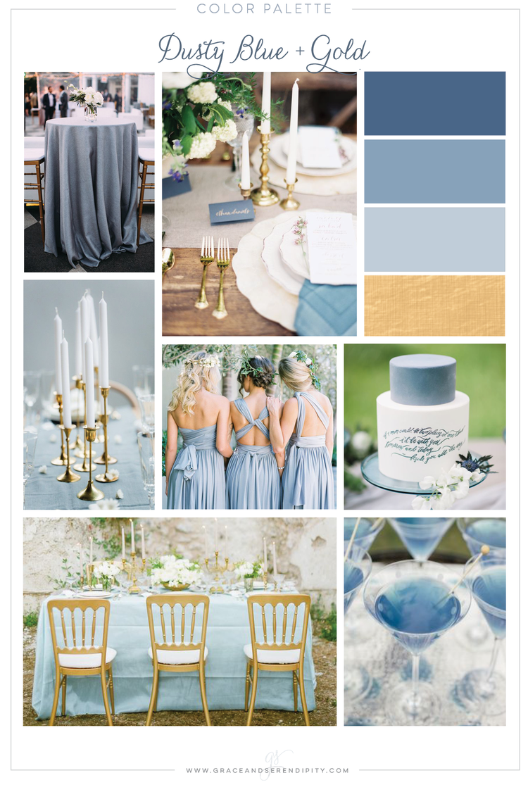 Dusty Blue and Gold Wedding Color Palette - by Grace and Serendipity