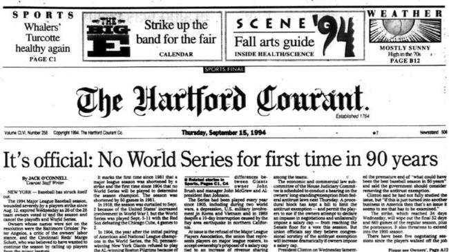 Image result for announcement of the cancelling of the baseball season in 1994
