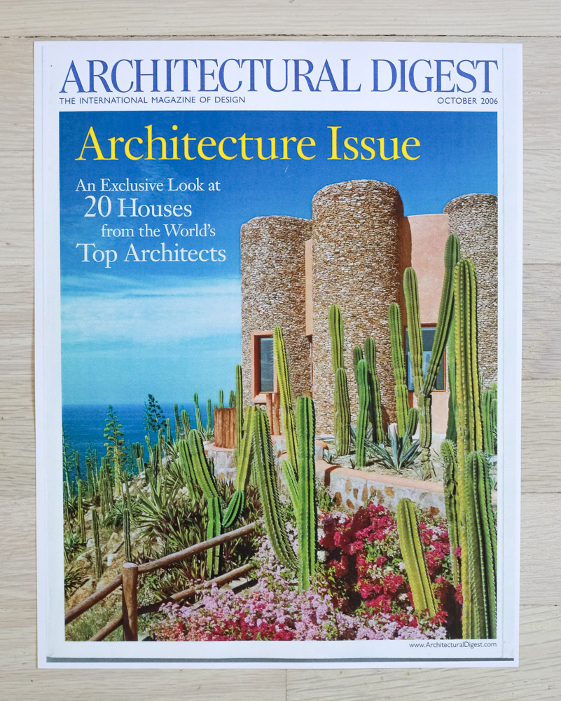    Architectural Digest  , October 2006 "Architecture Issue." Editor-in-chief, Paige Rense. Art Director, Jeffrey Nemeroff. Senior Editor (Architecture), Richard Olsen. Conde Nast Publications, Inc. 