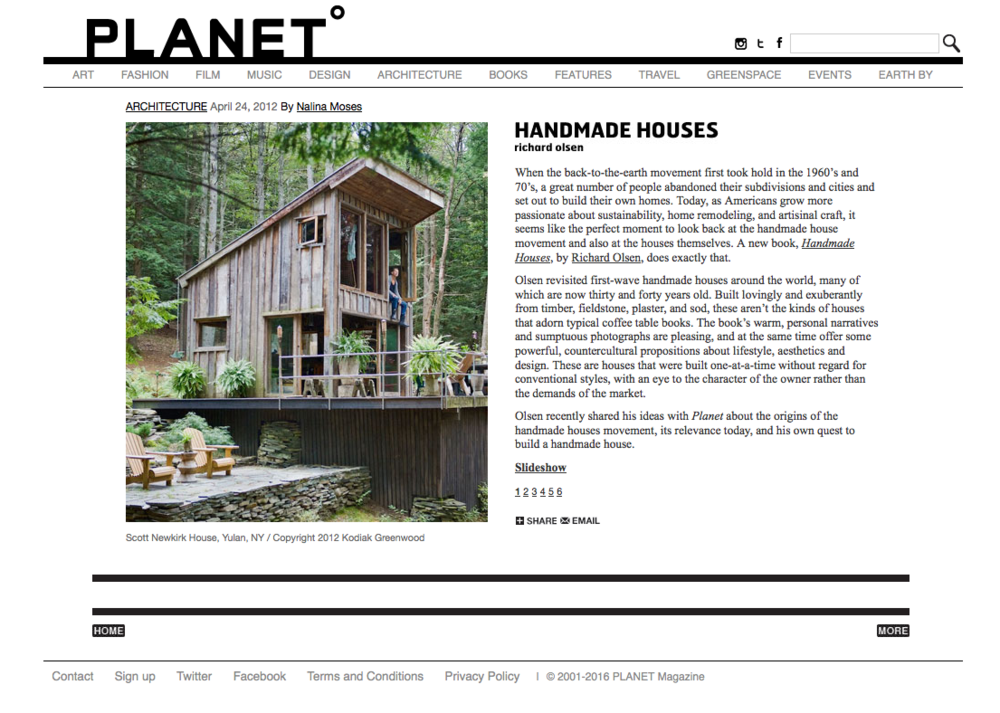    Handmade Houses   reviewed by Nalina Moses in   Planet   magazine, April 24, 2012. 