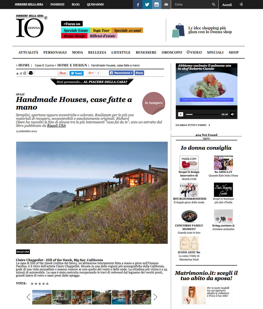    Handmade Houses   in   IO Donna,&nbsp;Corriere della Sera   (Italy), September 13, 2012. 
