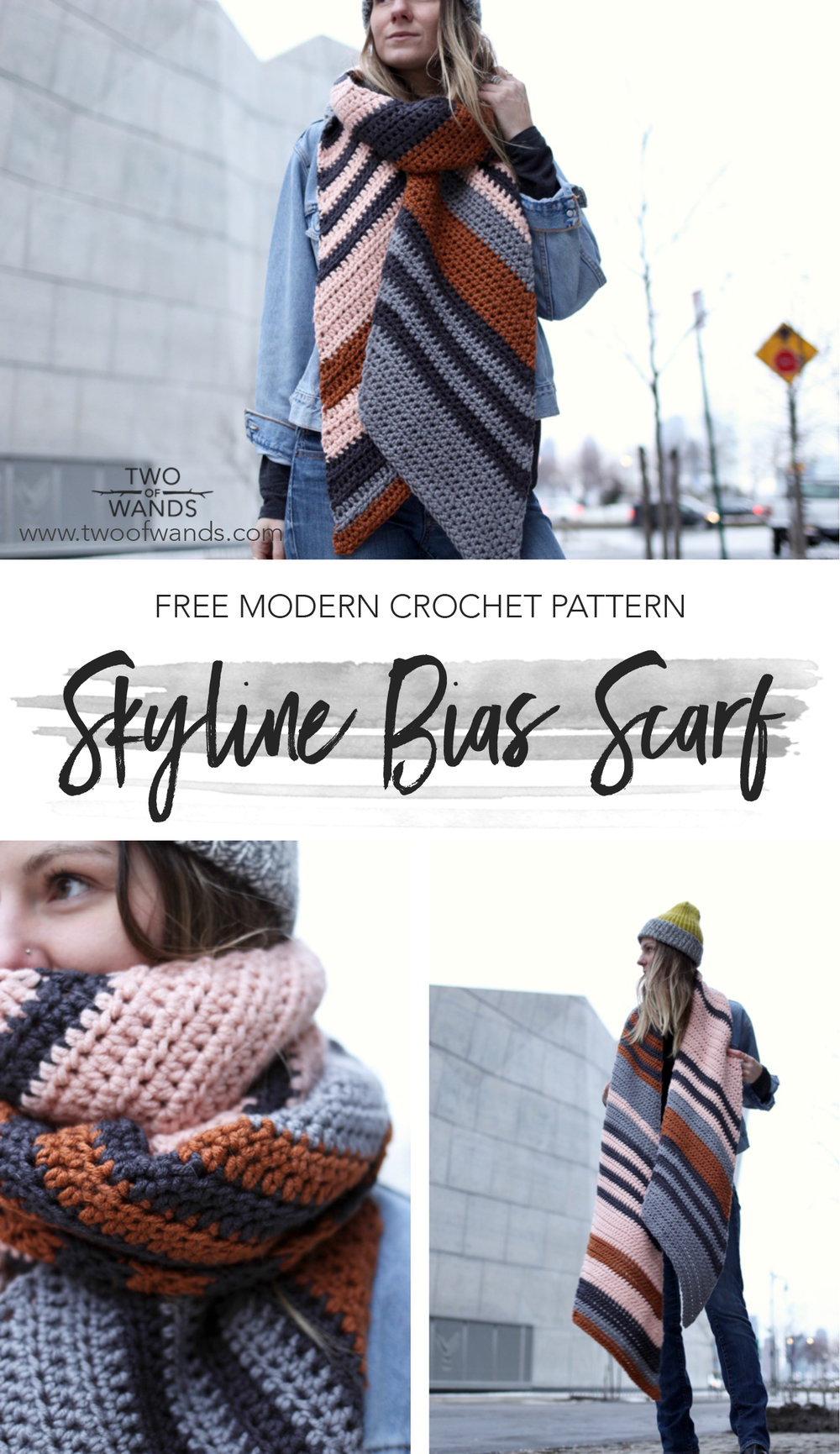 Skyline Bias Scarf pattern by Two of Wands