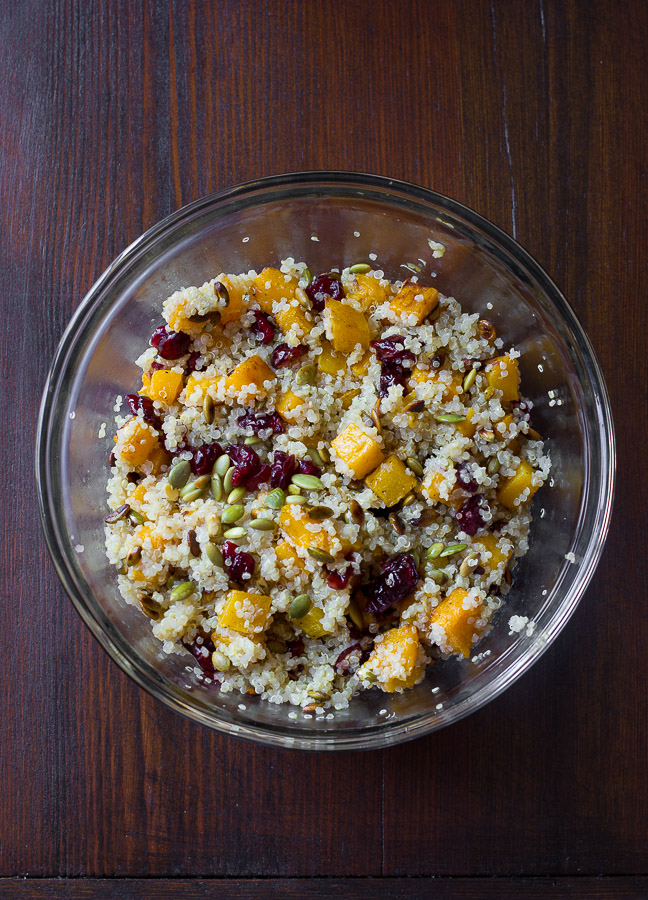 Quinoa with Roasted Squash, Dried Cranberries & Pepitas