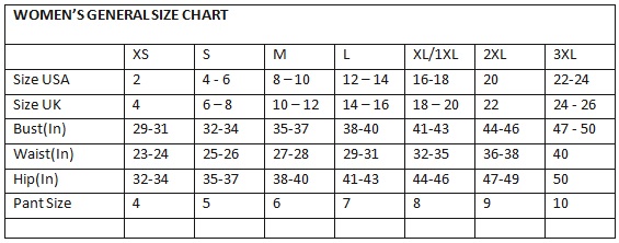 Image result for general women's size chart