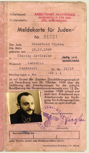 Warsaw Ghetto registration card of Rabbi Shimon Huberband, 1909-1942
