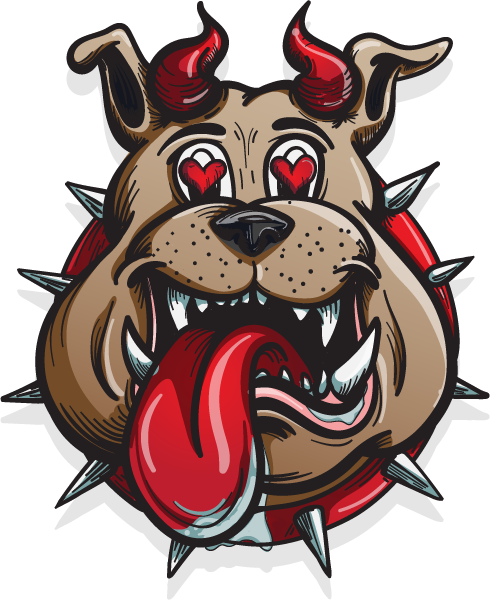 The dog's head of the logo was sketched, inked, and colored all by hand digitally.