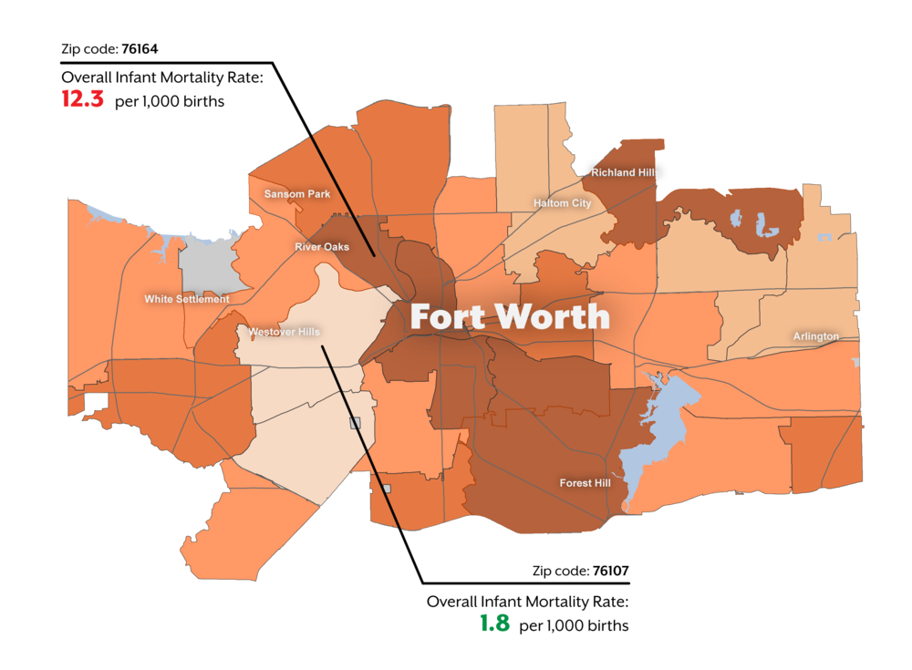 Map of forth worth IMR rate by zipcode