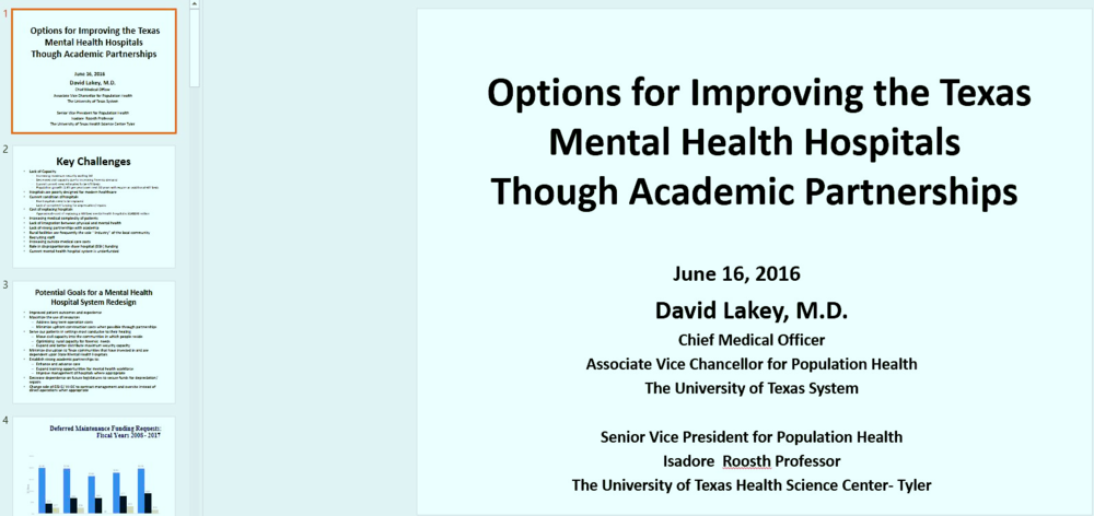  Click to download David Lakey's Presentation to the Senate Committee . 