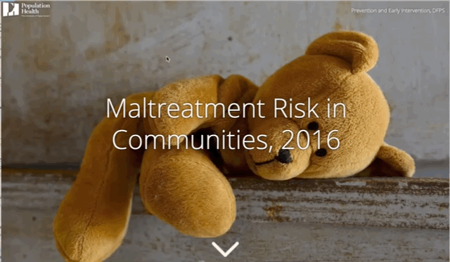 This series of maps is intended to provide communities in Texas with information about their maltreatment risk and to provide insight as to which factors are associated with that risk.