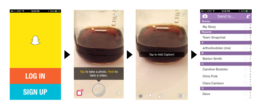 the screenshot shows tips displayed by Snapchat for onboarding purposes