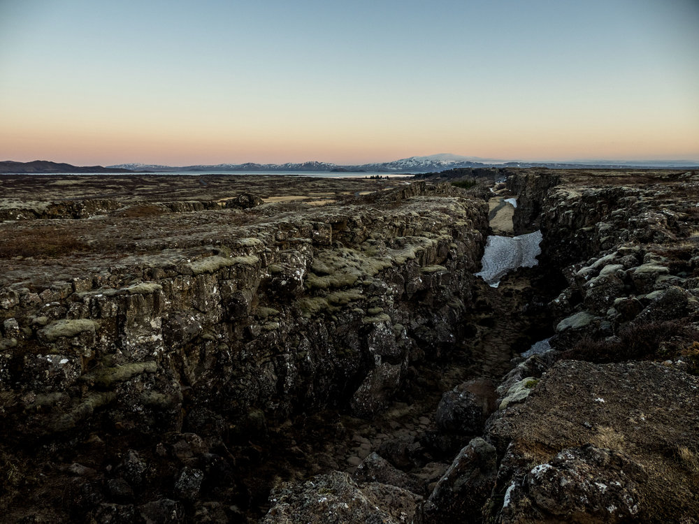 The mid Atlantic ridge in Þingvellir National Park. Iceland is half North American half European.