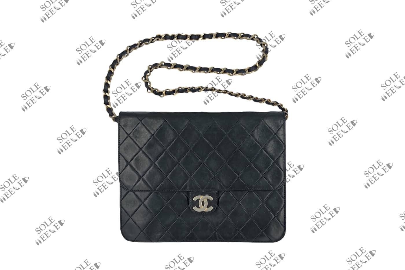 RARE 90s CHANEL Quilted Blue Demin Small Bag with Gold CC Clasp CHAN