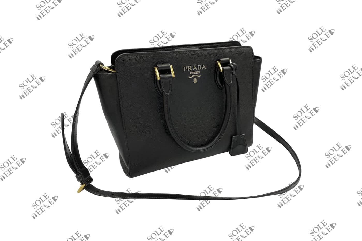 Prada - Monochrome Saffiano Leather Bag with Calf Leather Sides Nero