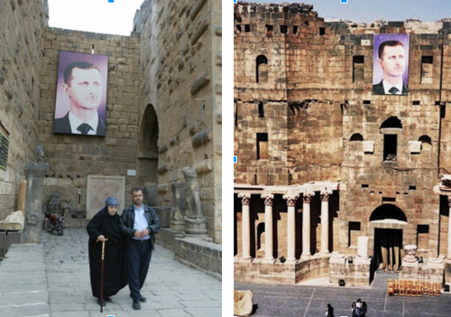 Bashar al-Assad’s banner used to hang in different parts of the Roman amphitheater prior to the 2011 uprisings. Image Source: Getty