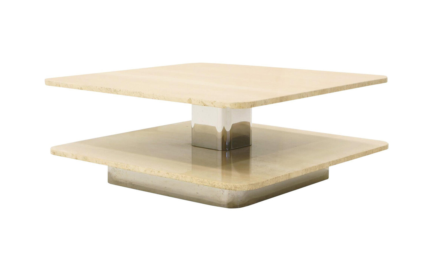Coffee Table In The Style Of Harvey Probber Two Tier Square Travertine Tops Retro Inferno