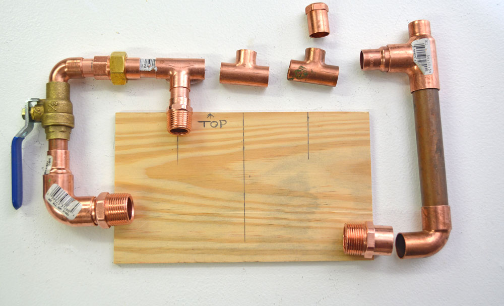 Copper pipe, joints and valve